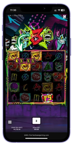 Chaos Crew 3 winst die automatisch wordt bijgeschreven op het saldo.