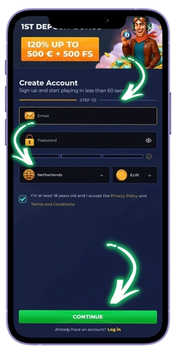 Chaos Crew 3 stap voor registratie bij een online casino.