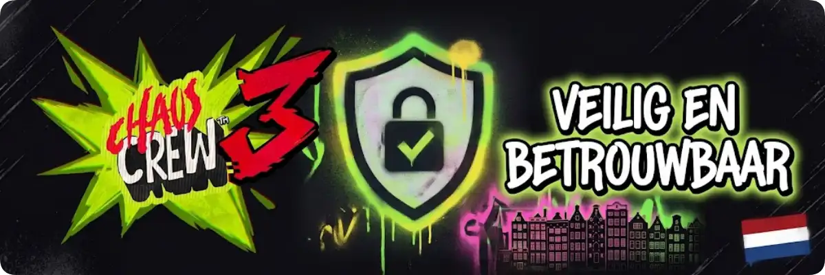 Chaos Crew 3 casino illustratie met veilig en betrouwbaar spelen voor Nederlandse spelers.