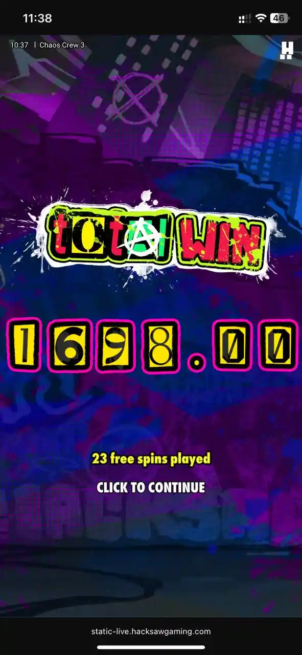Chaos Crew 3 total win overzicht na afloop van de gratis spins ronde